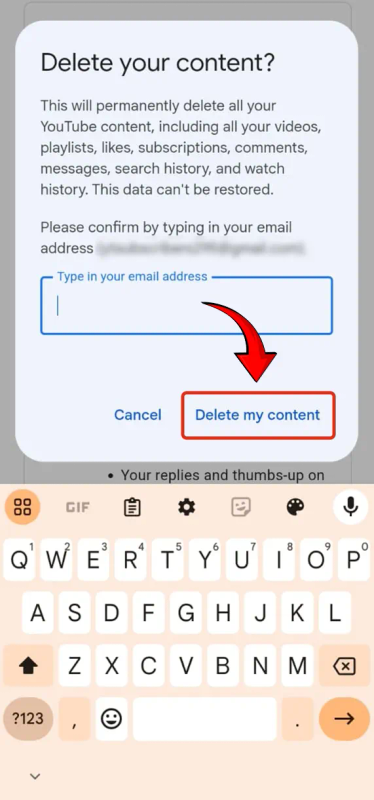 click delete my content
