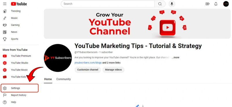 From the left sidebar, select Settings